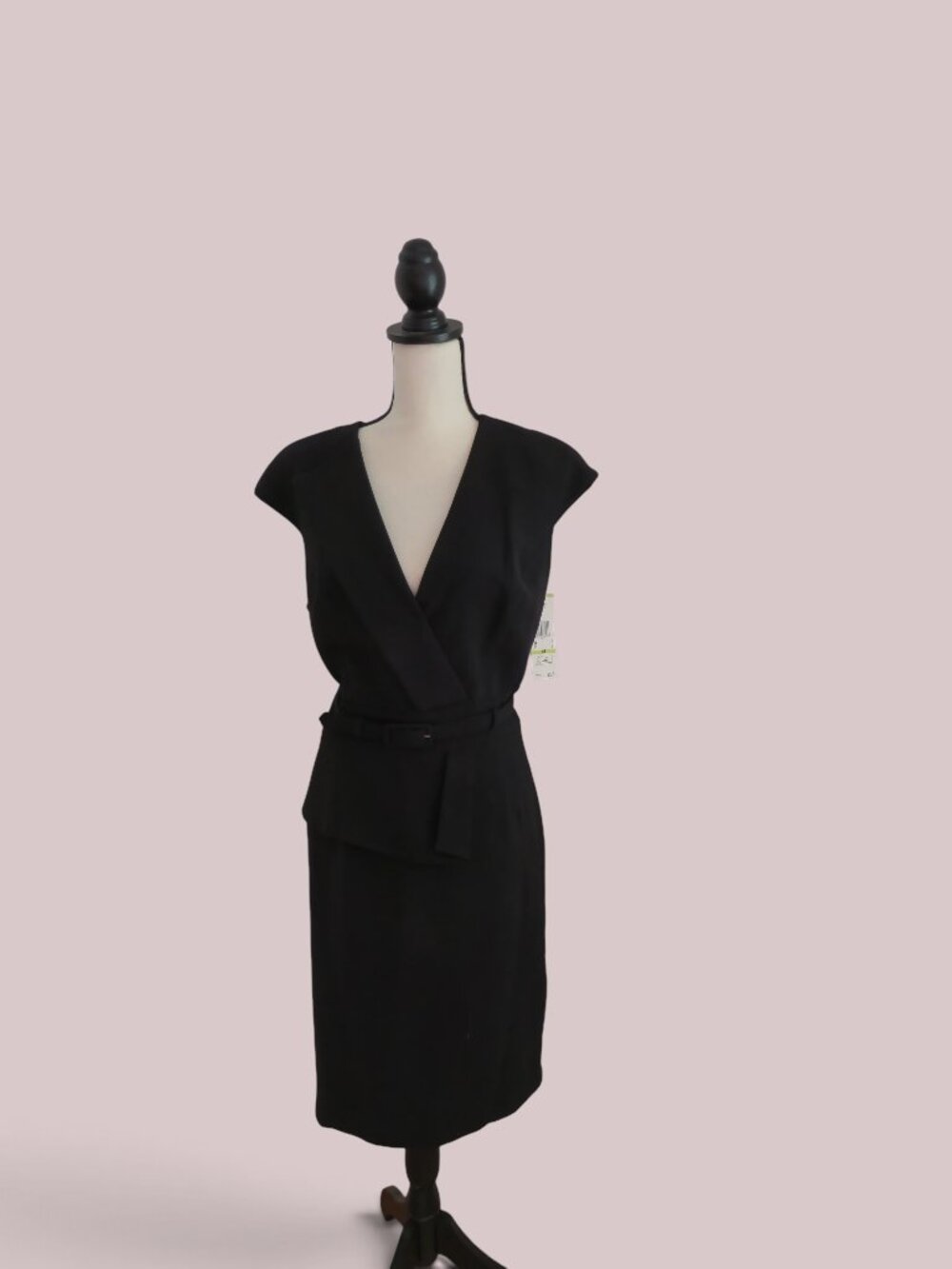 NWT Anne Klein Black Belted Sheath Dress Women’s Size 14 MSRP $148